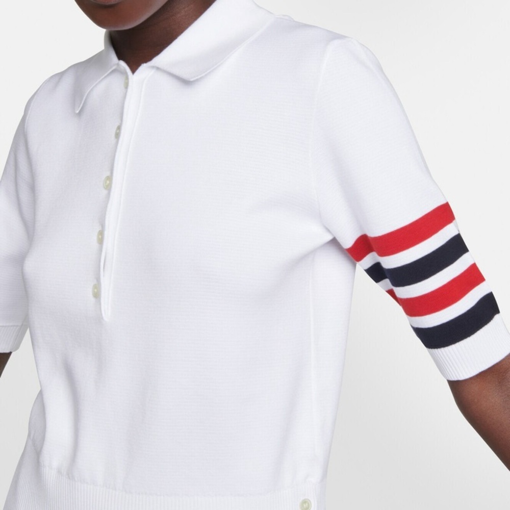 Thom Browne 4-Bar cotton short sleeve polo shirt white medium